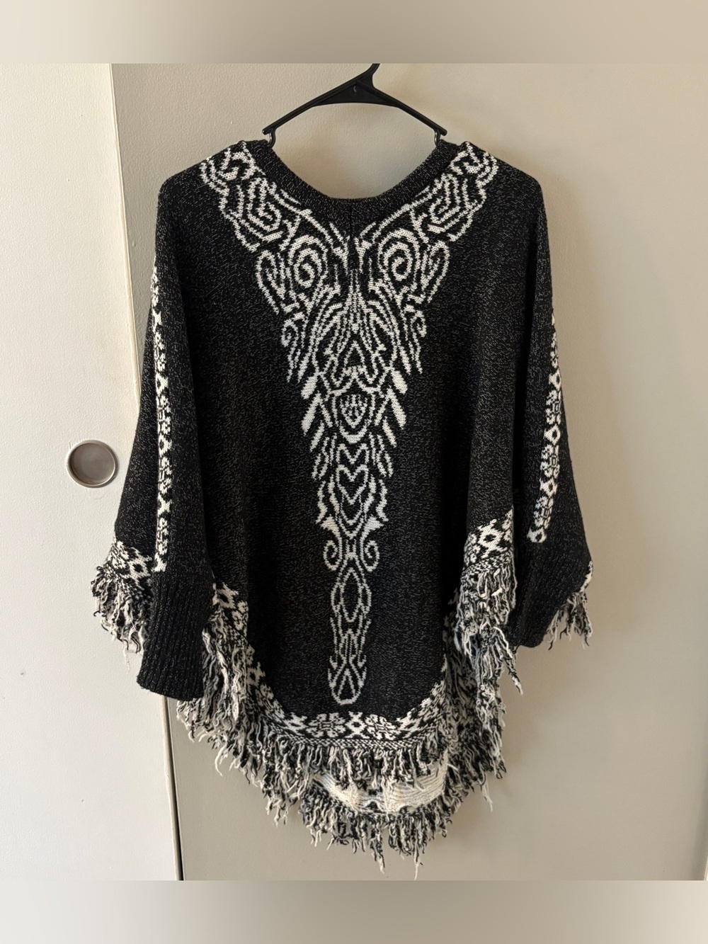 Jon & Anna Fringe Poncho Sweater Women’s Black and White One Size